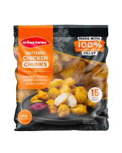 CROWN FRAMS BATTERED CHICKEN CHUNKS 550G