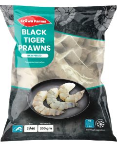 Crown Farms Peeled and Devained Black Tiger Prawns Raw 31-40 200g